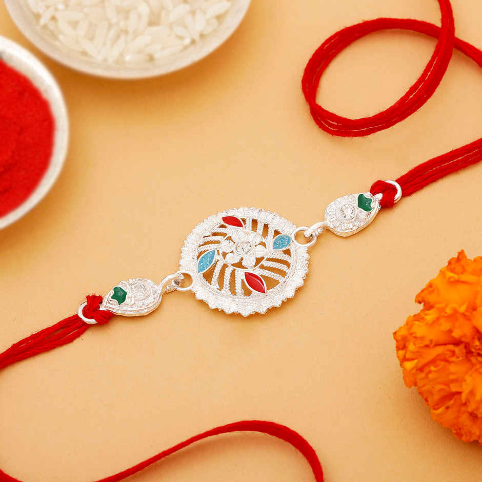IGP Floral Silver Rakhi - Elegant Shine