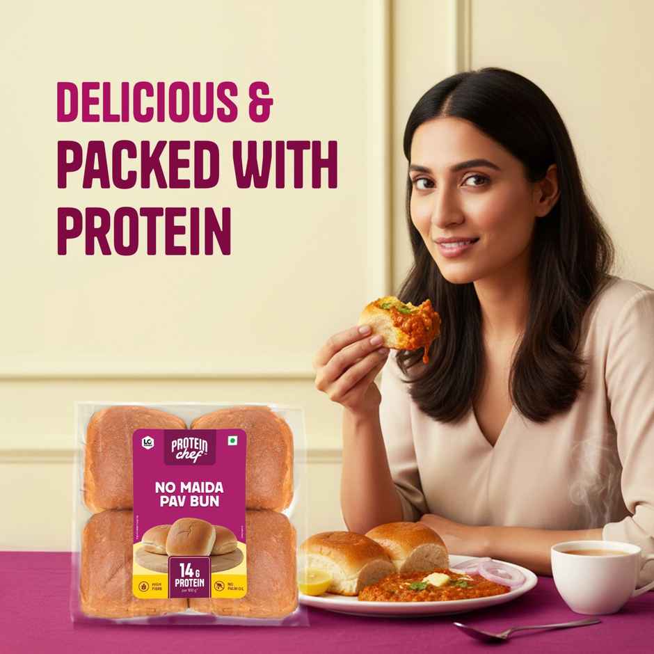 Protein Chef High Protein Pav Bun (Zero Maida, Multigrain) - Made with MP Sharbati Wheat