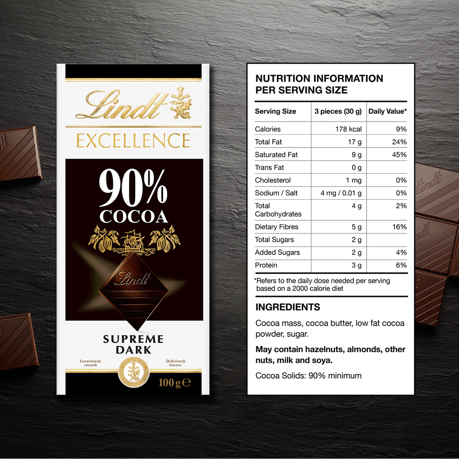 Lindt Excellence 90% Cocoa Supreme Dark Chocolate Bar
