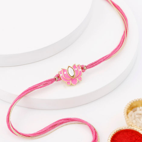 Stone Pink Lotus Rakhi (IGP)