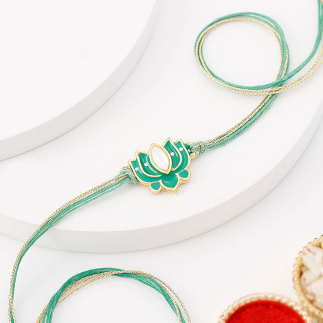 Stone Green Lotus Rakhi (IGP)