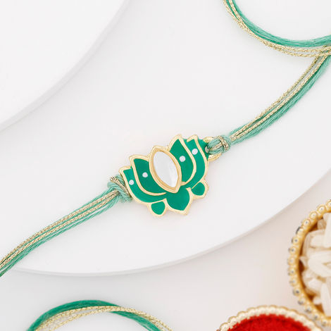 Stone Green Lotus Rakhi (IGP)