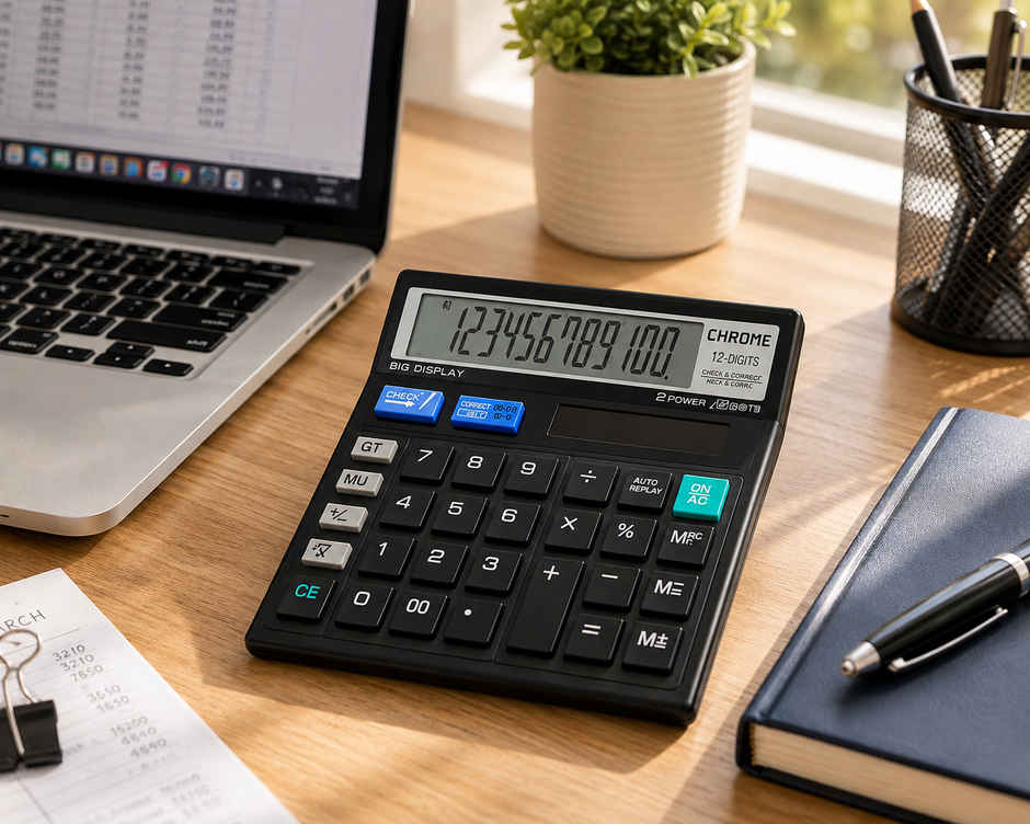 Chrome Check & Correct Basic Calculator Black (12 Digit)