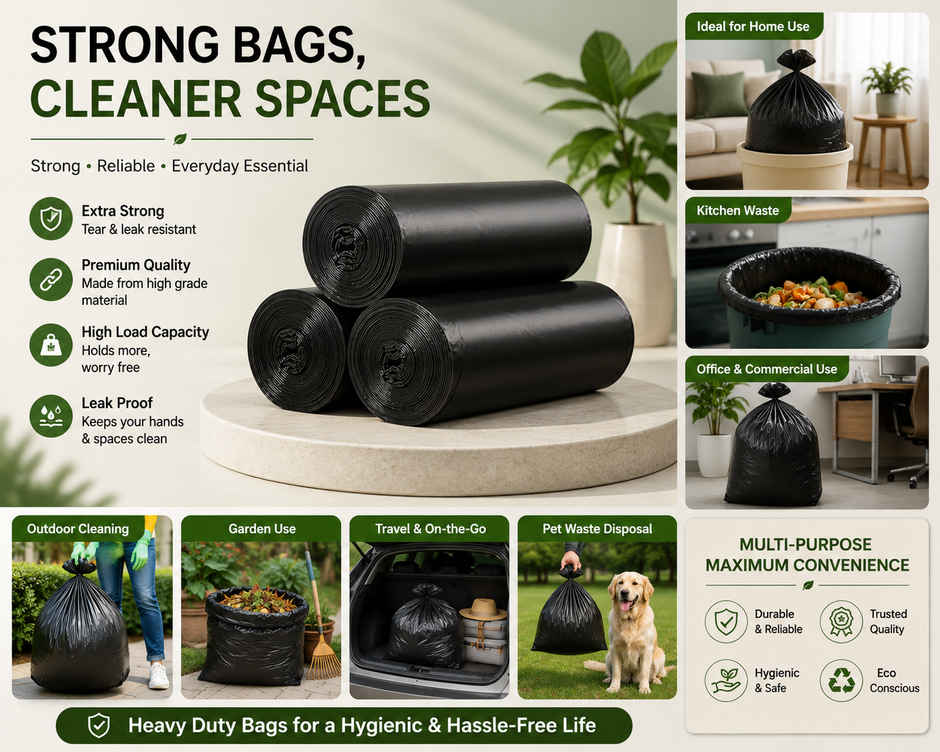 Perpetual Garbage Bags | 90 Pcs | 3 Rolls x 30 Bags | Wet & Dry Waste Covers | Black