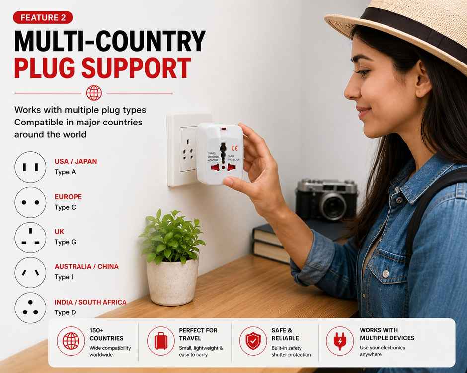Universal All-In-One Worldwide International Travel Adapter, All in One Universal Power Wall Charger AC Power Plug Adapter for USA EU UK AUS Cell Phone Laptop Tablets - White