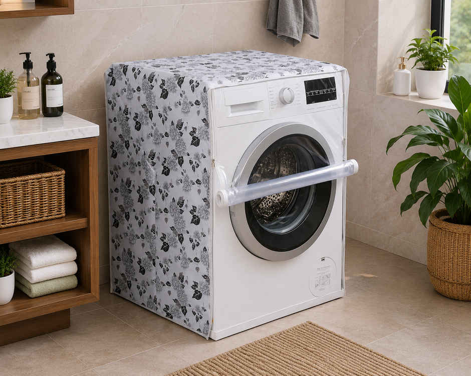 Daluci Front Load Washing Machine Cover For Lg - 6.5-8 kg | Half White and Grey | 63 x 63 x 81 cm