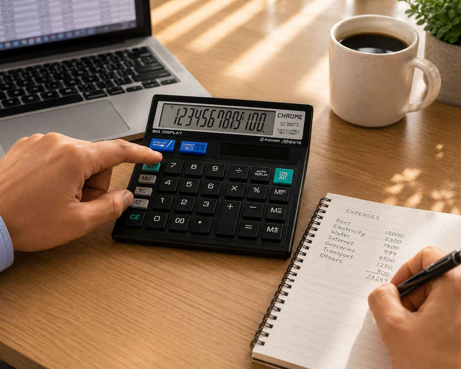 Chrome Check & Correct Basic Calculator Black (12 Digit)