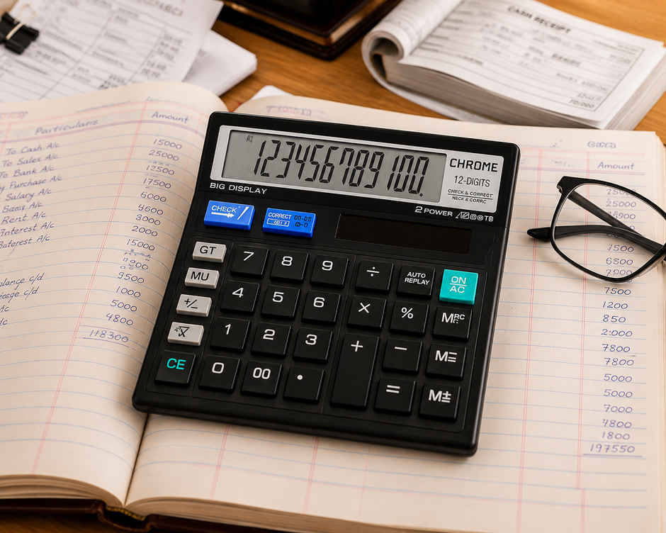 Chrome Check & Correct Basic Calculator Black (12 Digit)