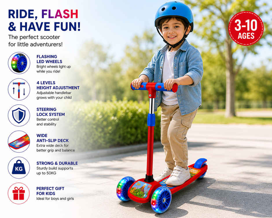 Fablue Foldable 3 Wheel Portable Scooter for Kid's | Red - Upto 40 kg