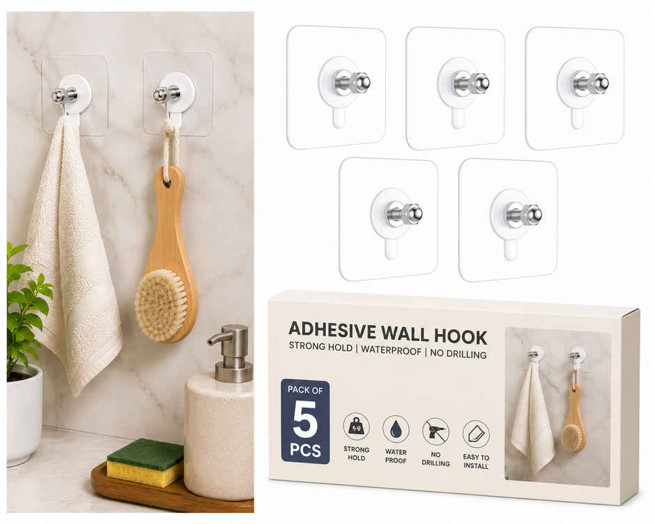 Perpetual Adhesive Wall Hooks | Transparent Waterproof Hooks for Kitchen & Bathroom | Set of 10