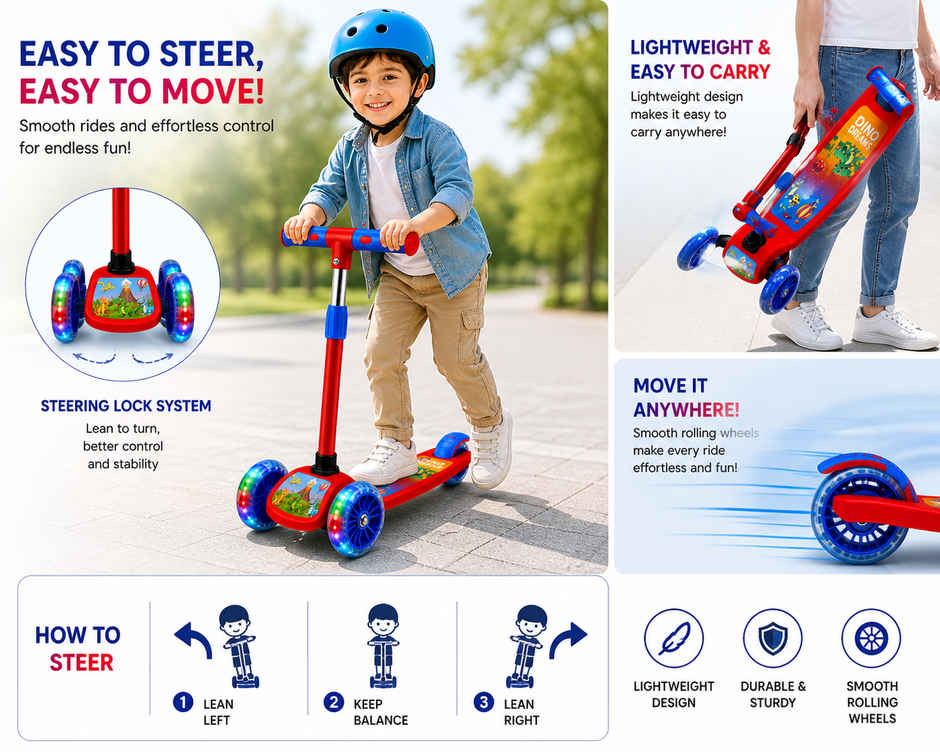 Fablue Foldable 3 Wheel Portable Scooter for Kid's | Red - Upto 40 kg