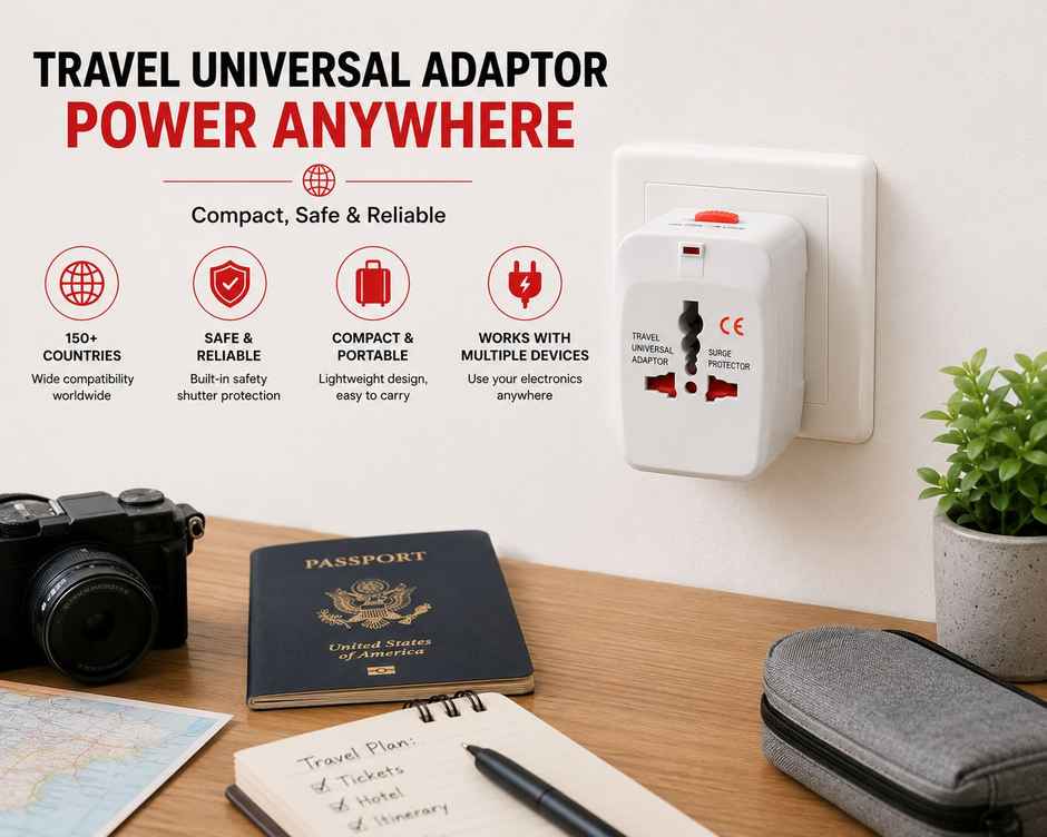 Universal All-In-One Worldwide International Travel Adapter, All in One Universal Power Wall Charger AC Power Plug Adapter for USA EU UK AUS Cell Phone Laptop Tablets - White