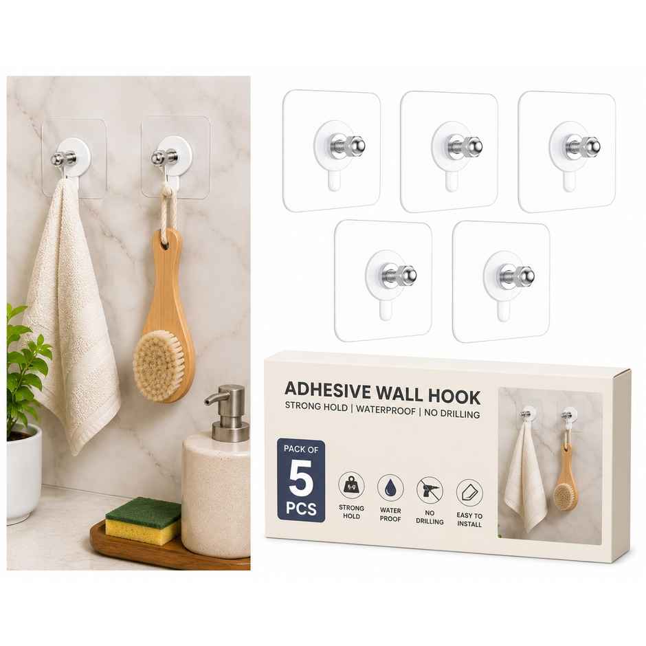 Perpetual Nail Wall Hooks | Heavy Duty | Transparent | Waterproof | Multipurpose | Set of 5