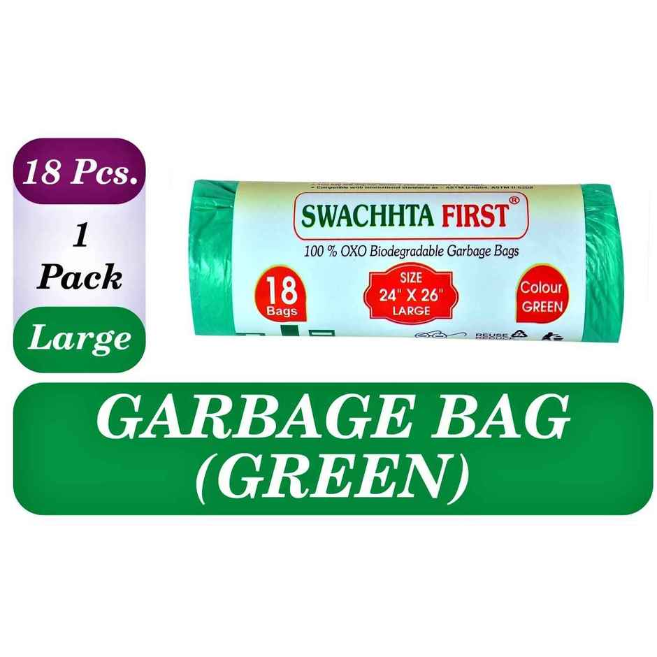 Swachhta First Oxo Bio Degradable Garbage Bags - Green Large (24 x 26 Inches)
