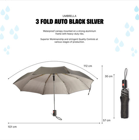 Citizen 3 Fold 22 Inch Auto Black Silver Umbrella