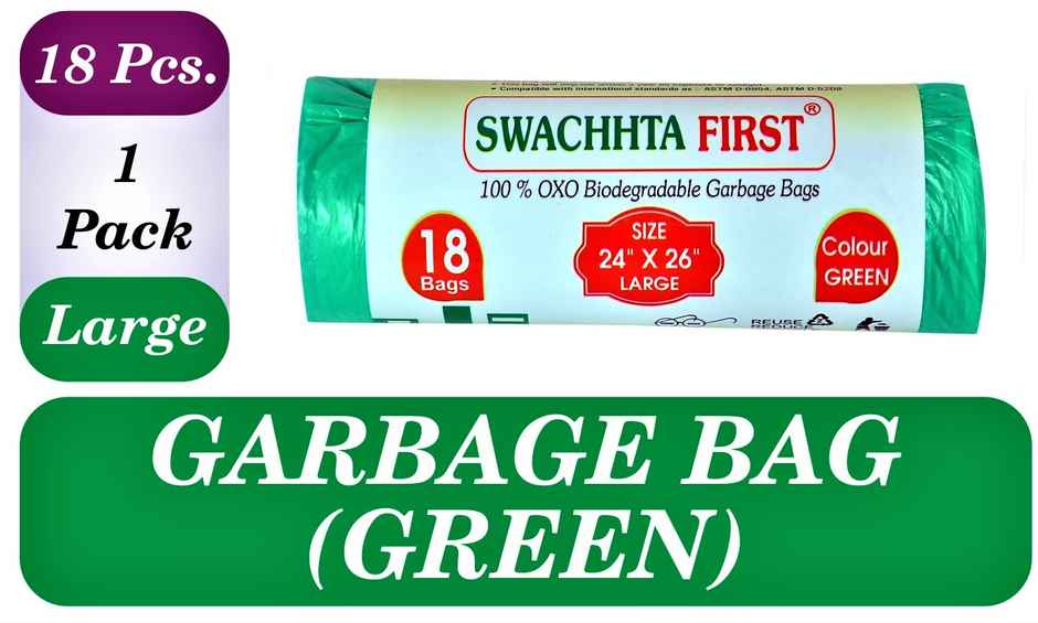 Swachhta First Oxo Bio Degradable Garbage Bags - Green Large (24 x 26 Inches)