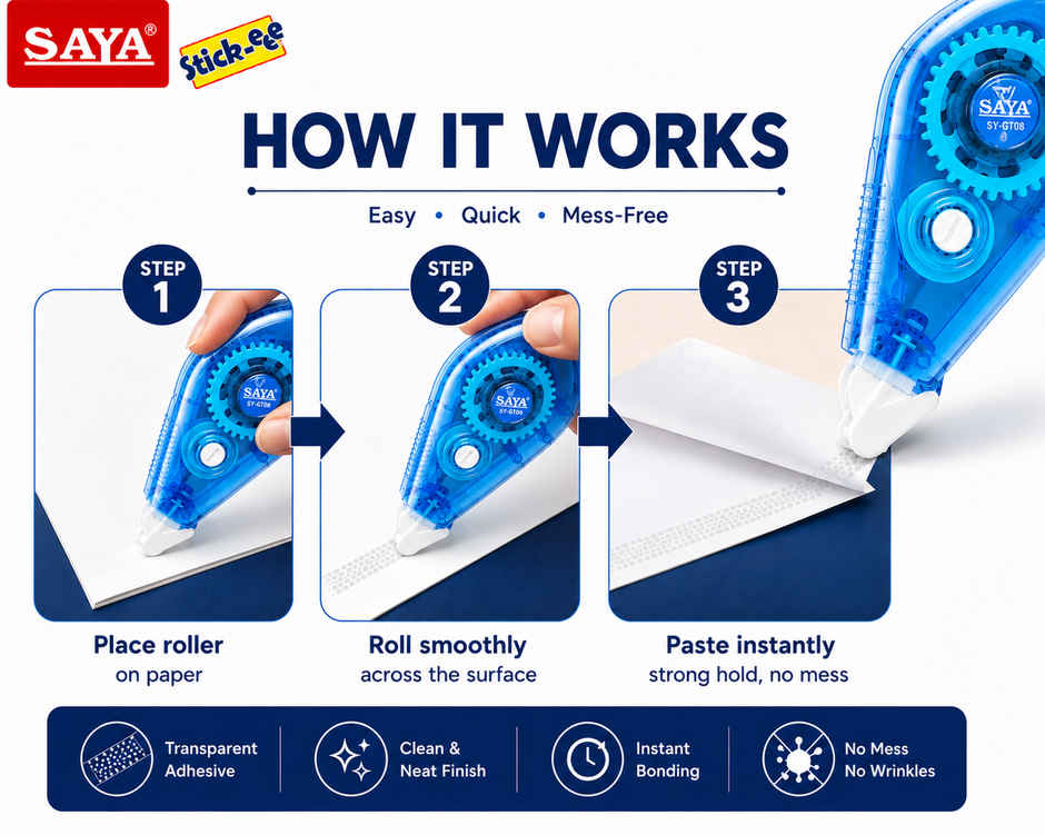 Saya Adhesive Roller Tape - Smooth, Precise, and Mess-Free Application | Assorted