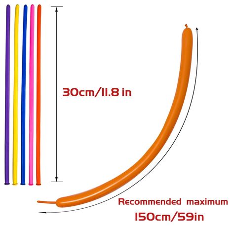 Rainbow Balloons | Long Balloons for Kids / Twisting Balloons with Balloon Pump | Pack Of 100 | Party Propz