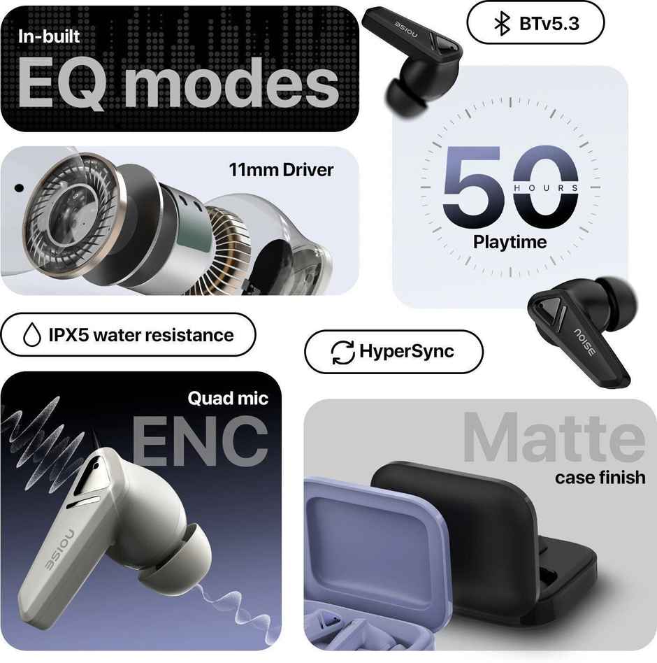 Noise Buds F1 50H Playtime 4 Mic ENC 11mm Driver Low latency Headphones | Carbon Black