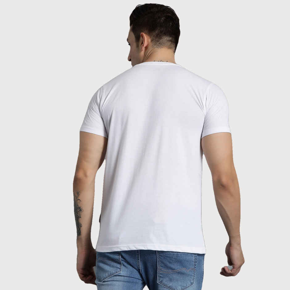 hummel Men's Cam Round Neck Solid Regular Fit Cotton Poly T-shirt | White - S