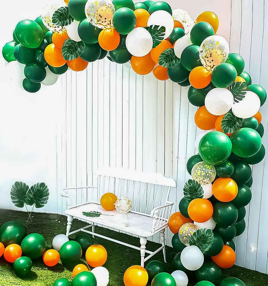 Independence Day Tricolor Decoration Kit | Balloons,Tropical Leaves,Confetti | Pack of 68 | Special You