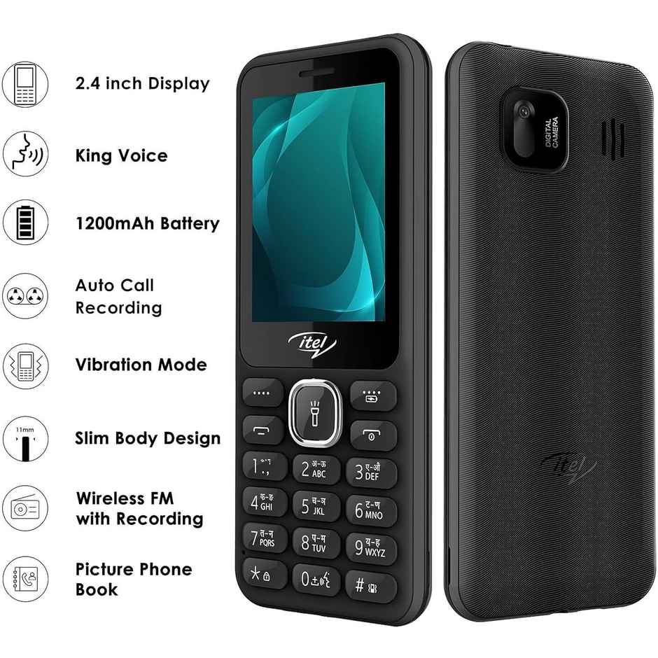 itel it5027 Slim Keypad Mobile | 2.4 inch Display | 1200 mAh Battery | Type C Charging | Black