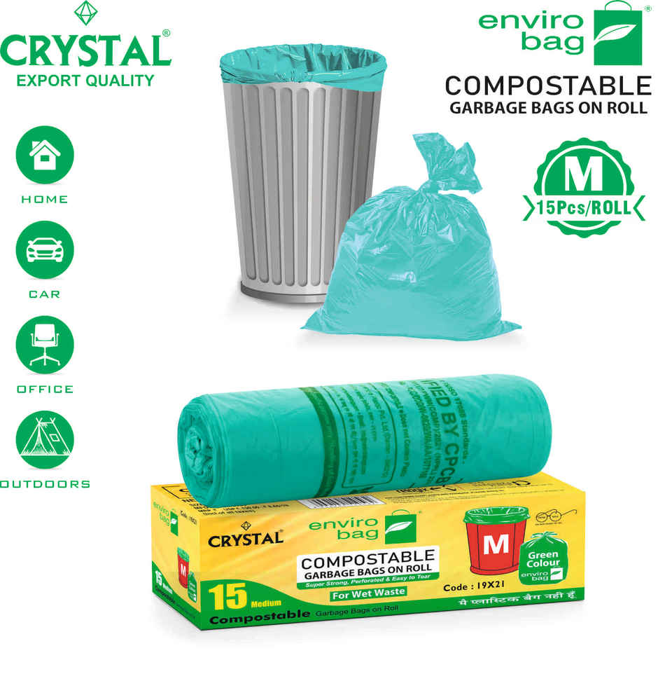 Crystal Medium Garbage Bag 19x21 Compostable, Green Colour