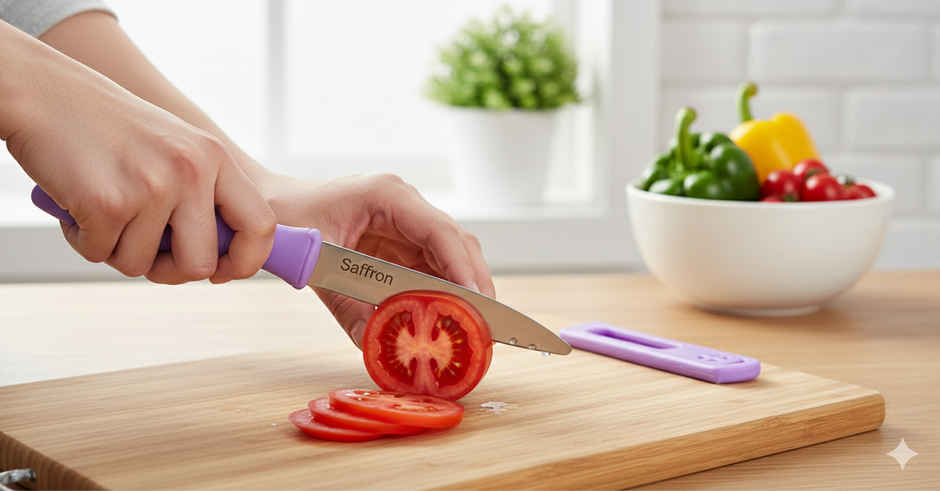 SAFFRON Paring Knife 4In with Sheath White Blade Peeling Knife