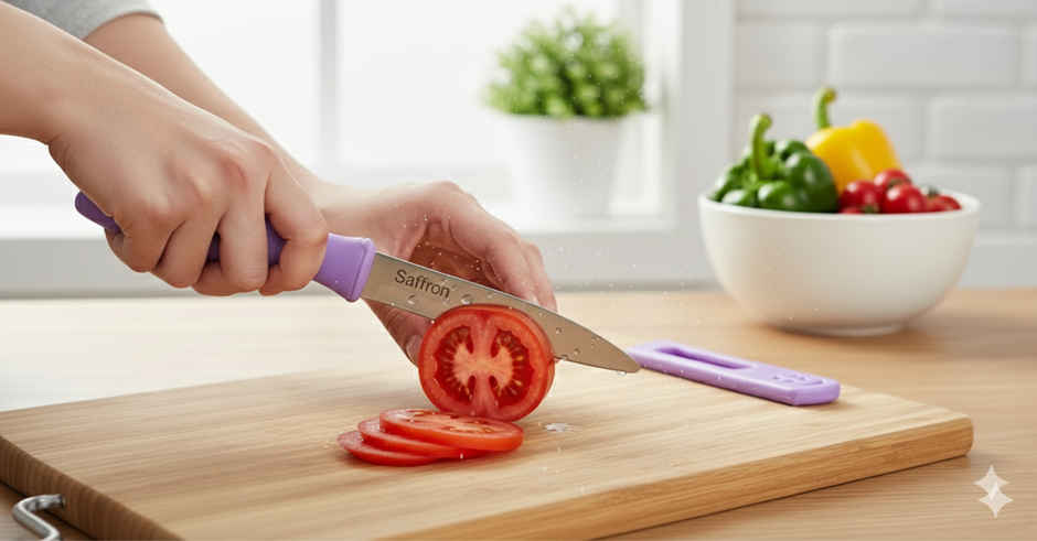 SAFFRON Paring Knife 4In with Sheath White Blade Peeling Knife