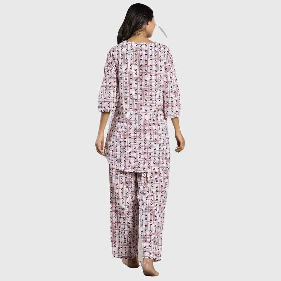 Sanskrutihomes Pink Ethnic Motifs Printed Pure Cotton Night Suit | L