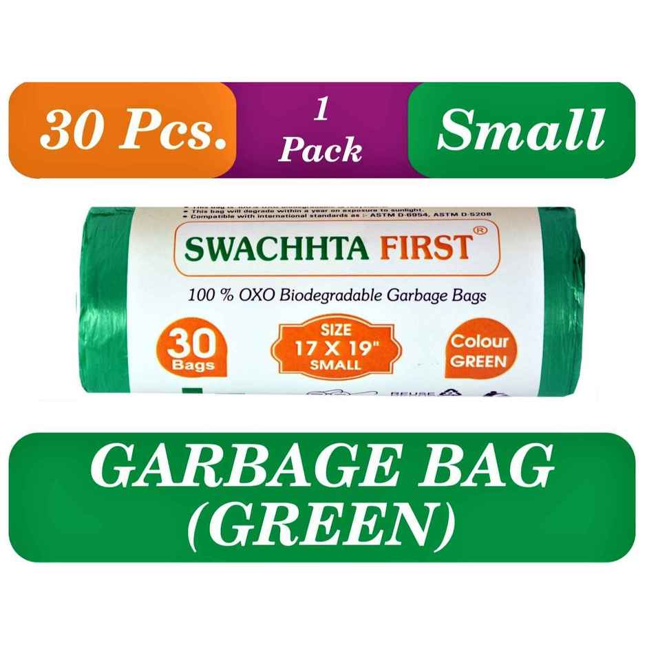 Swachhta First Oxo Bio Degradable Garbage Bags - Green Small | 17 x 19 inch