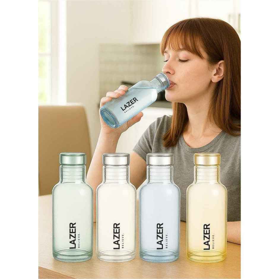 Lazer Pure Borosilicate Glass Water Bottle | BPA-Free, Leak-Proof | Green, Blue, Yellow - 300 ml