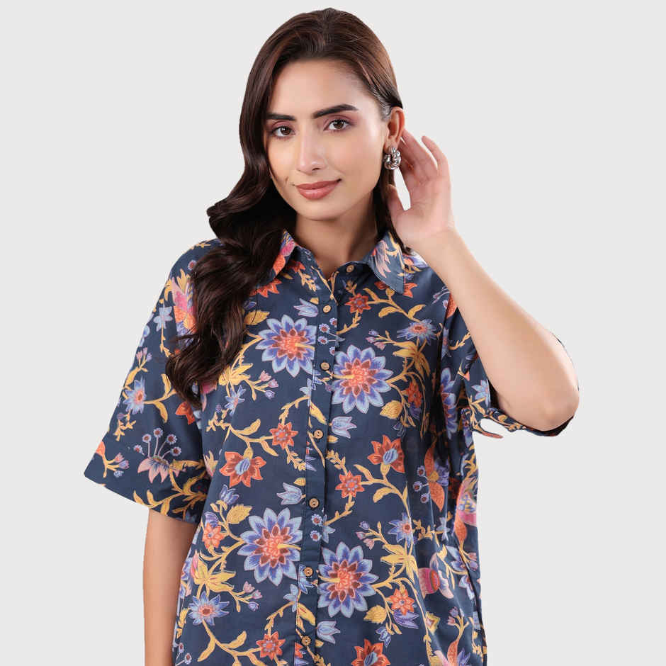 Sanskrutihomes Women Ethnic Motifs Printed Navy Night Suit SE-NSP-494 | M