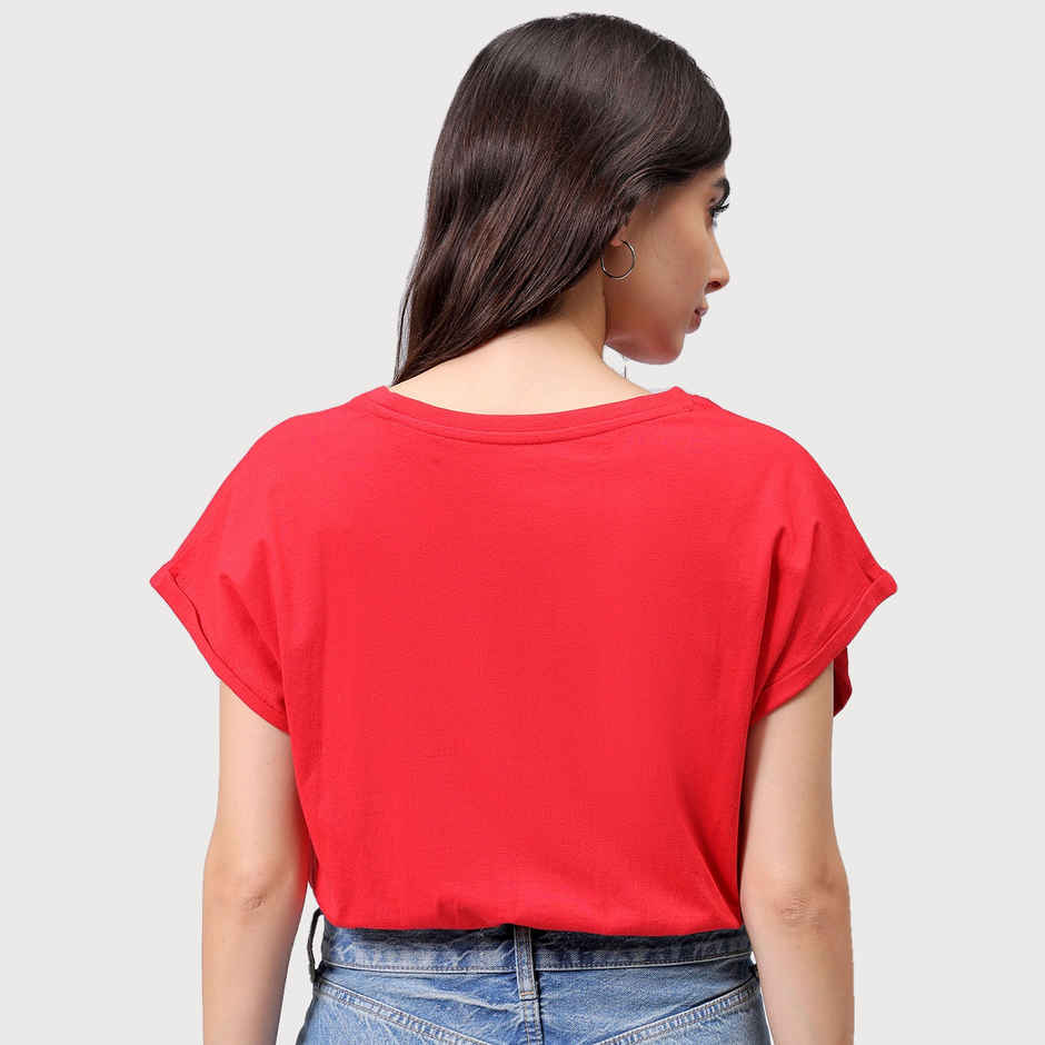 Freehand Women's Regular Solid Casual Crop Top | Red - S