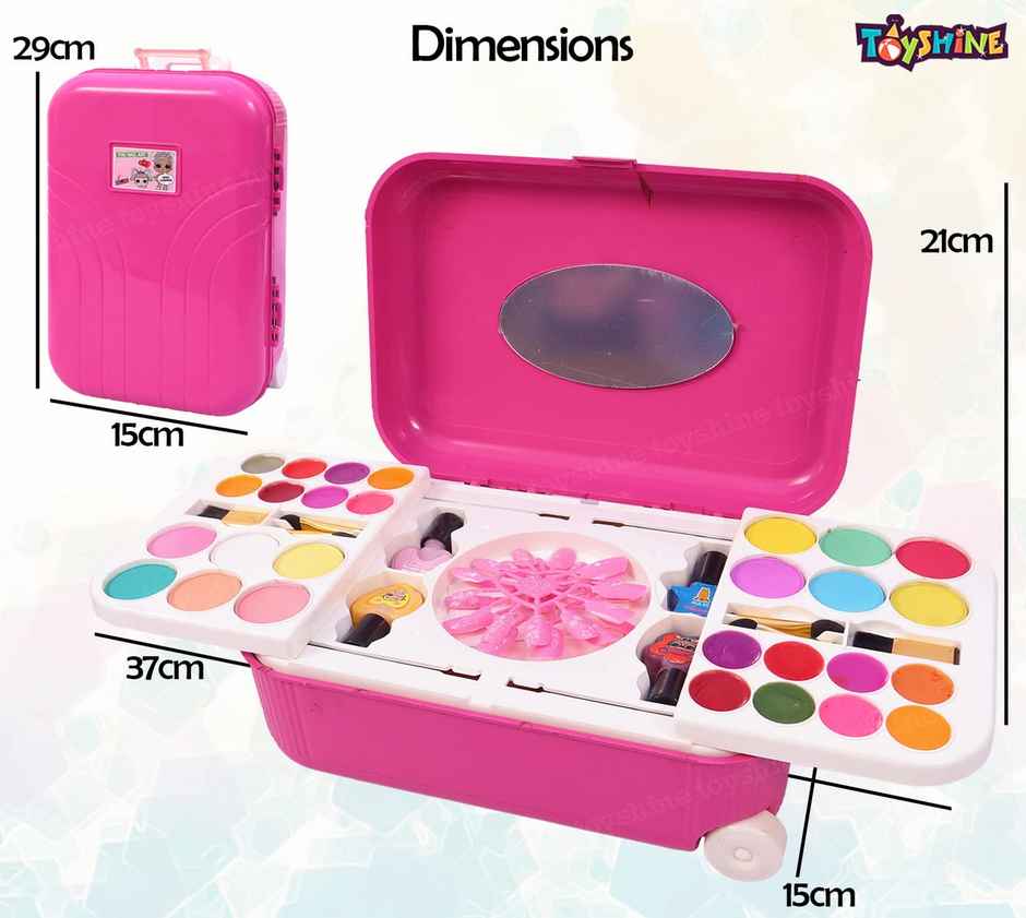 Toyshine 2-in-1 Cosmetic Makeup & Nail Art Kit with Trolley Bag for Kids | Age 3+ years
