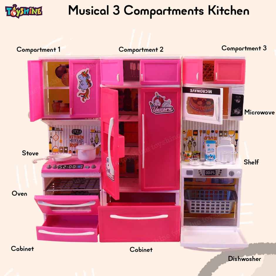 Toyshine Musical 3-Compartment Kitchen Toy Set for Toddlers