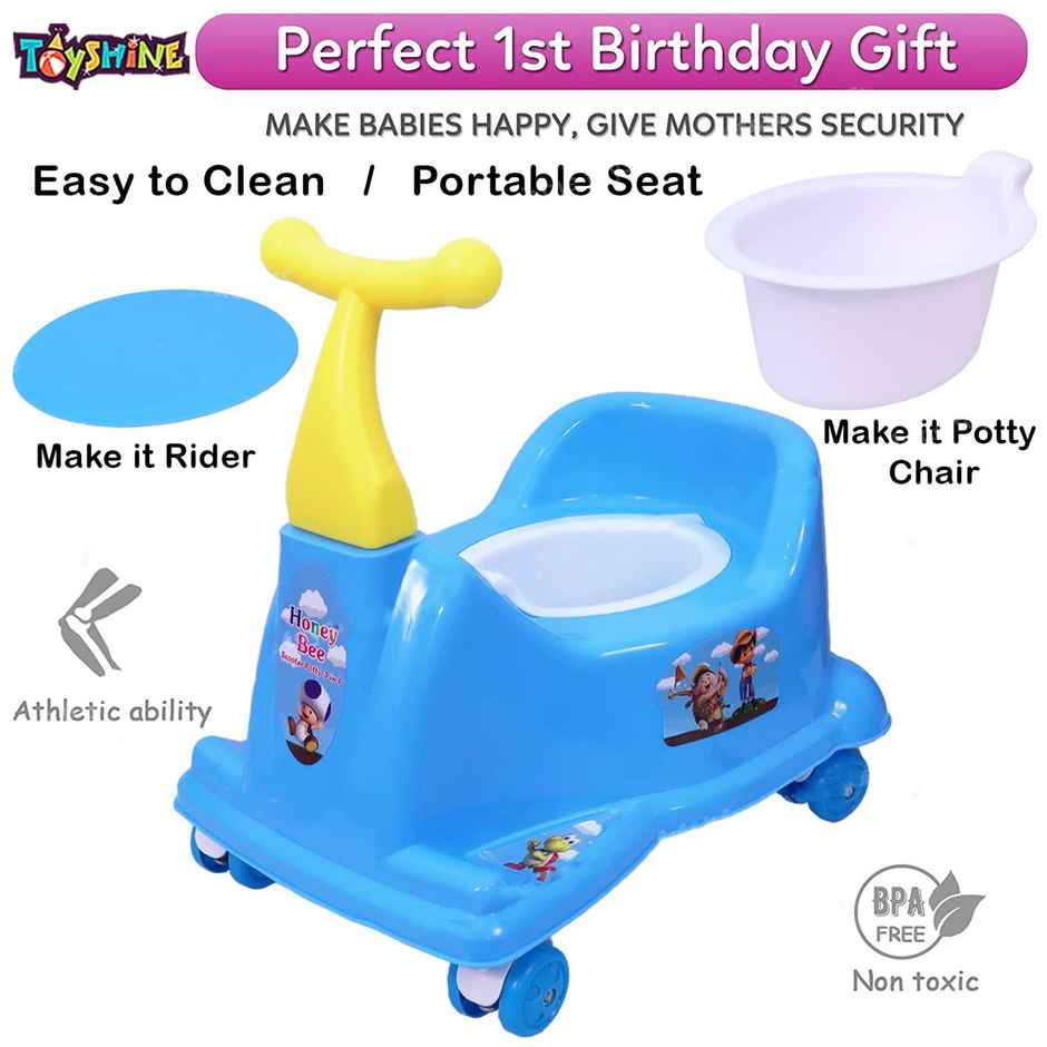 Toyshine 2 in 1 Rider Cum Potty Chair | Pot Seat Potty Training for kids | Blue Green - Blue