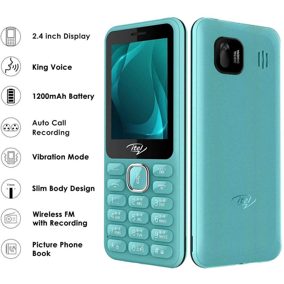 itel it5027 Slim Keypad Mobile | 2.4 inch Display | 1200 mAh Battery | Type C Charging | Light Green