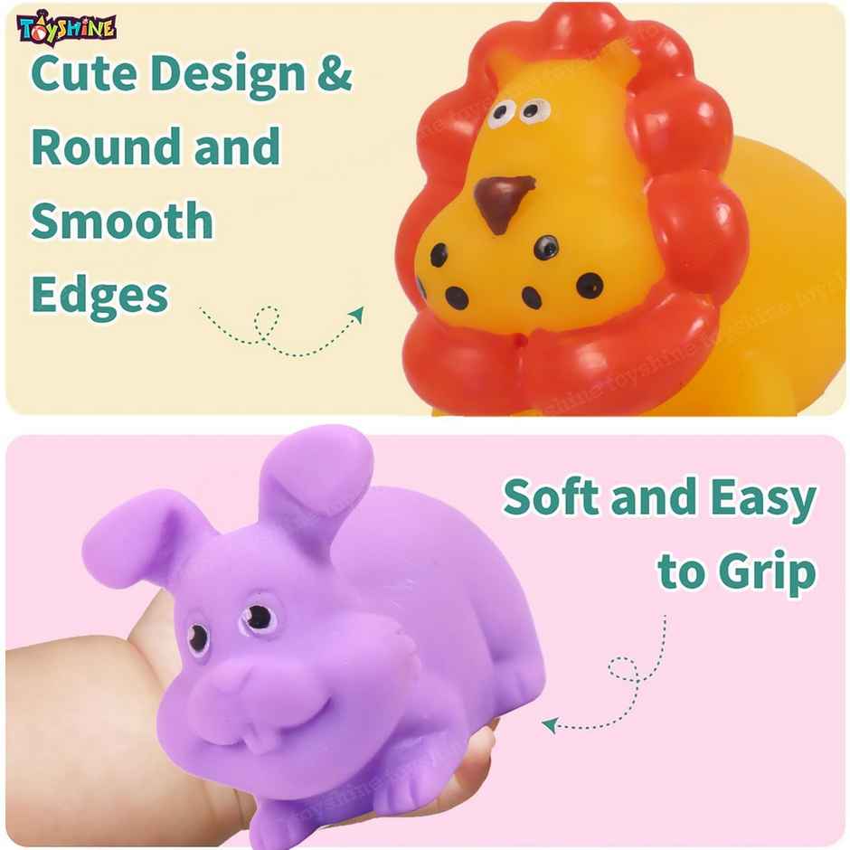 Toyshine Baby Bath Toys, Jungle Animal Theme Chu Chu Squeezy - 12 Pcs