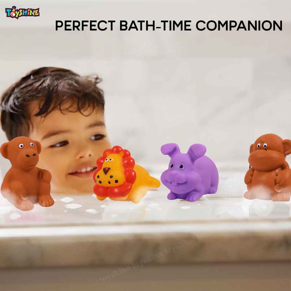 Toyshine Baby Bath Toys, Jungle Animal Theme Chu Chu Squeezy - 12 Pcs