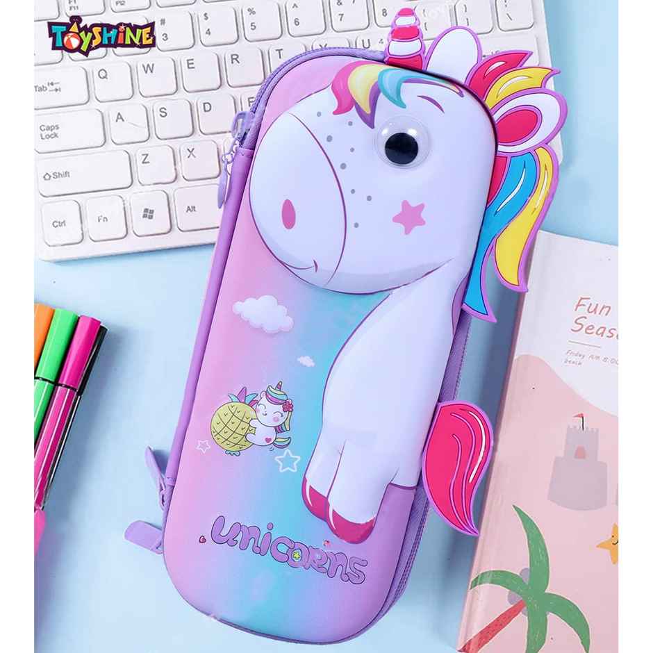 Toyshine Jazy Unicorn Pink Hardtop Pencil Case with Multiple Compartments | Pink