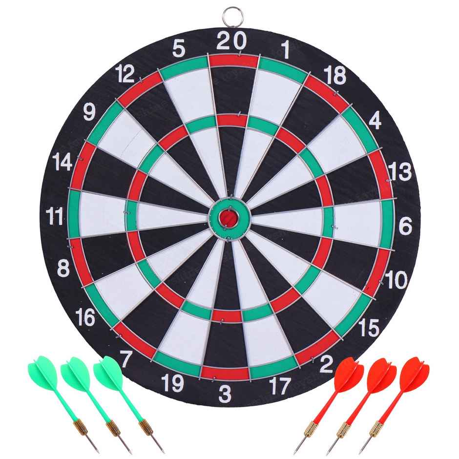 Toyshine Wooden Double-sided Dart Board Set | 12 Inch With 4 Steel Tip Needles