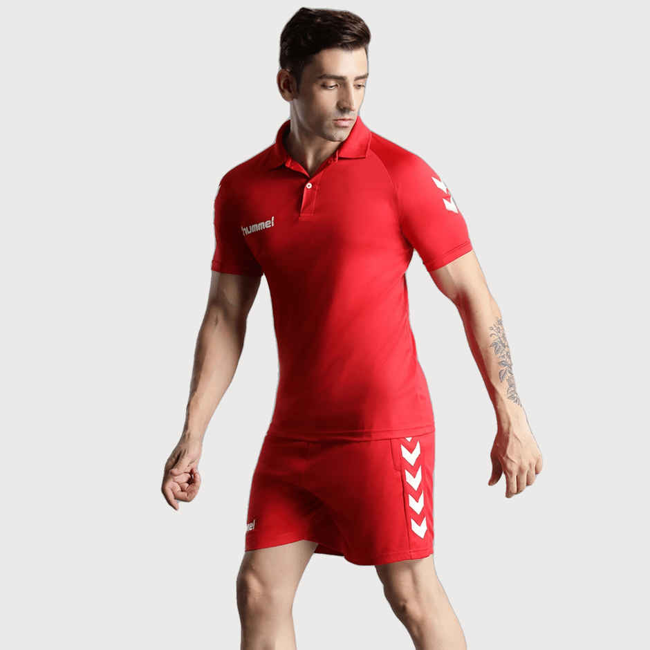 hummel Men's Core functional Polo Neck Solid Regular Fit Gym T-shirt | True Red - S