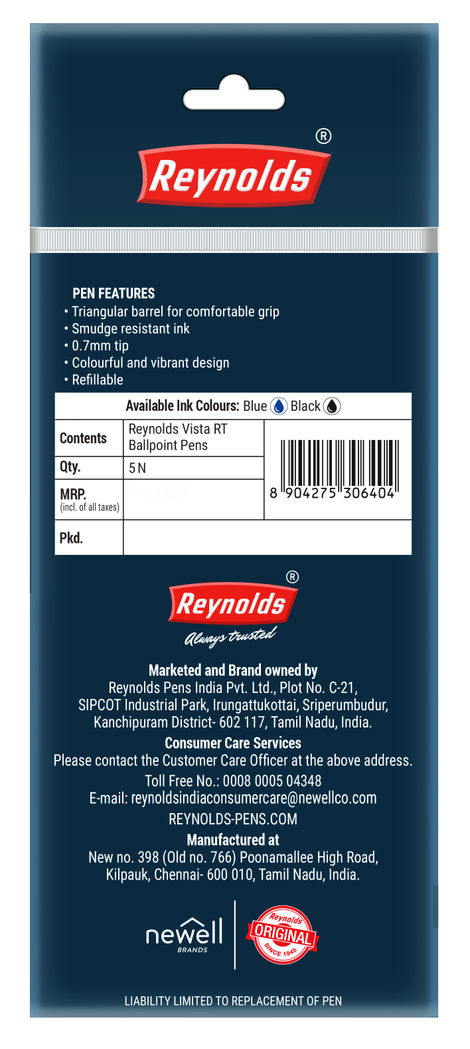 Reynolds Vista Retractable Ball Pen Set (5 Blue Pens)