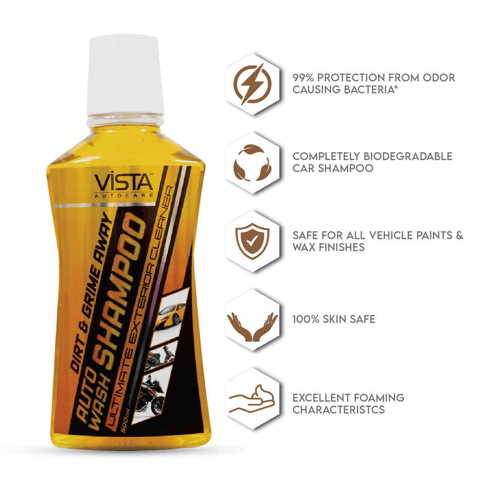 Vista Auto Care Auto Wash Shampoo | Car & Bike Shampoo | Excellent Foaming | Removes Dirt