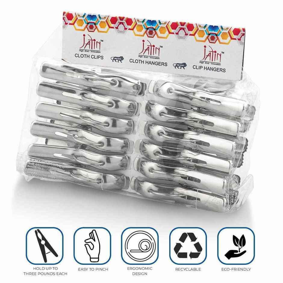 Jatin Steel Cloth Clips | Set of 12