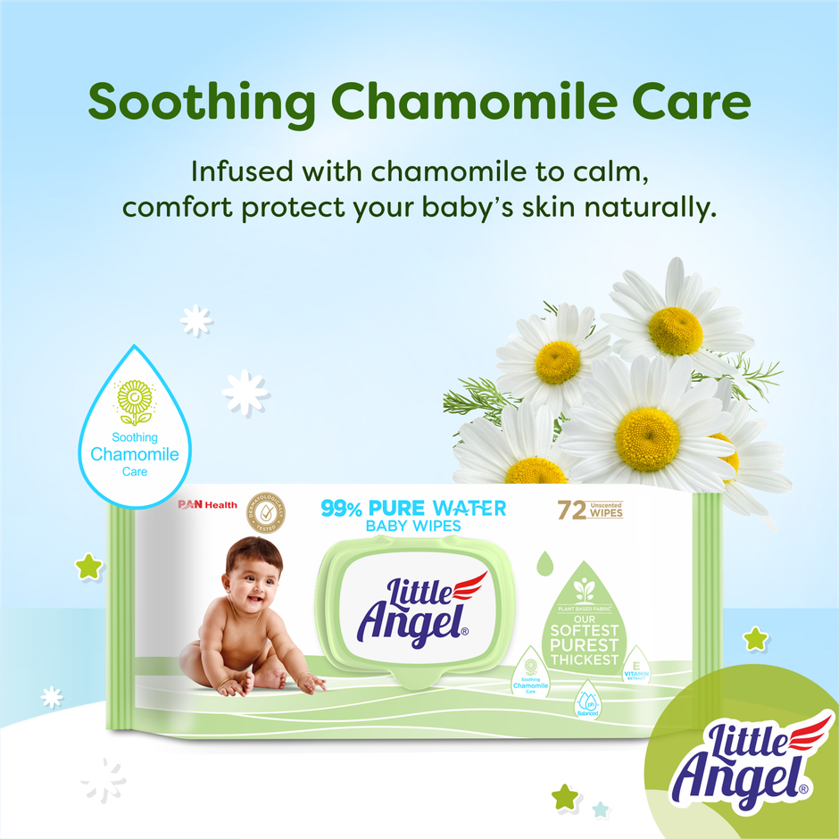 Little Angel 99% Pure Water Baby Wipes|Enriched with Chamomile Extracts & Vitamin E