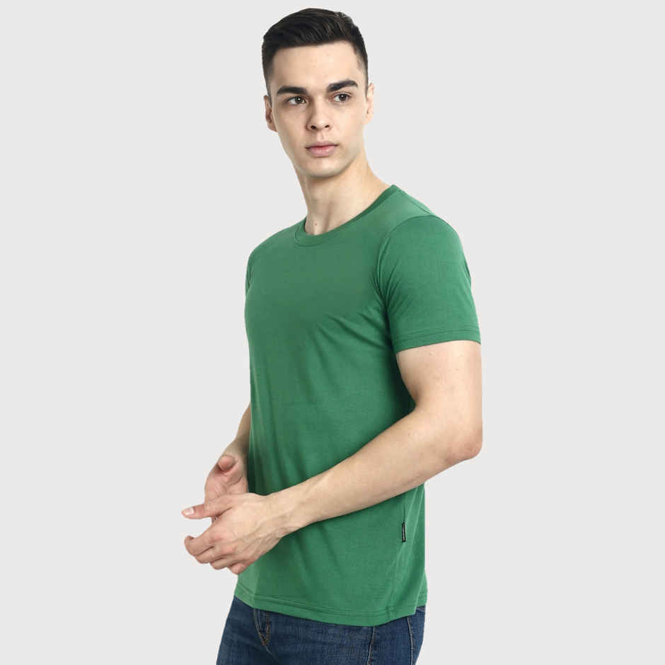 hummel Men's Cam Round Neck Solid Regular Fit Cotton Poly T-shirt | Green - L