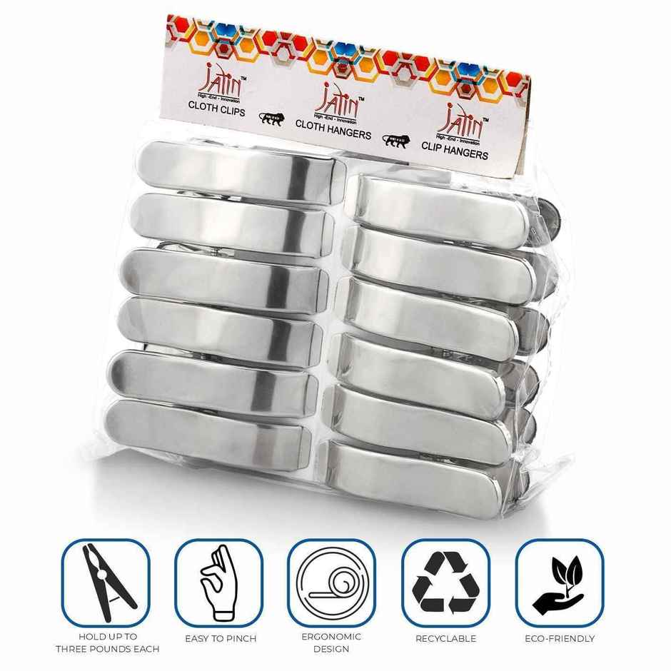 Jatin Steel Cloth Clips | Set of 12