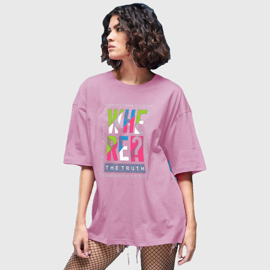 Smartees Women's Oversize Printed T-shirt | WW - 2044 | Pink - M